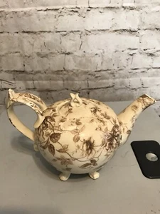 Feines Porzellan Creme 5 Tassen Teekanne Blätter Natur Spülmaschinenfest Vintage - Bild 1 von 3