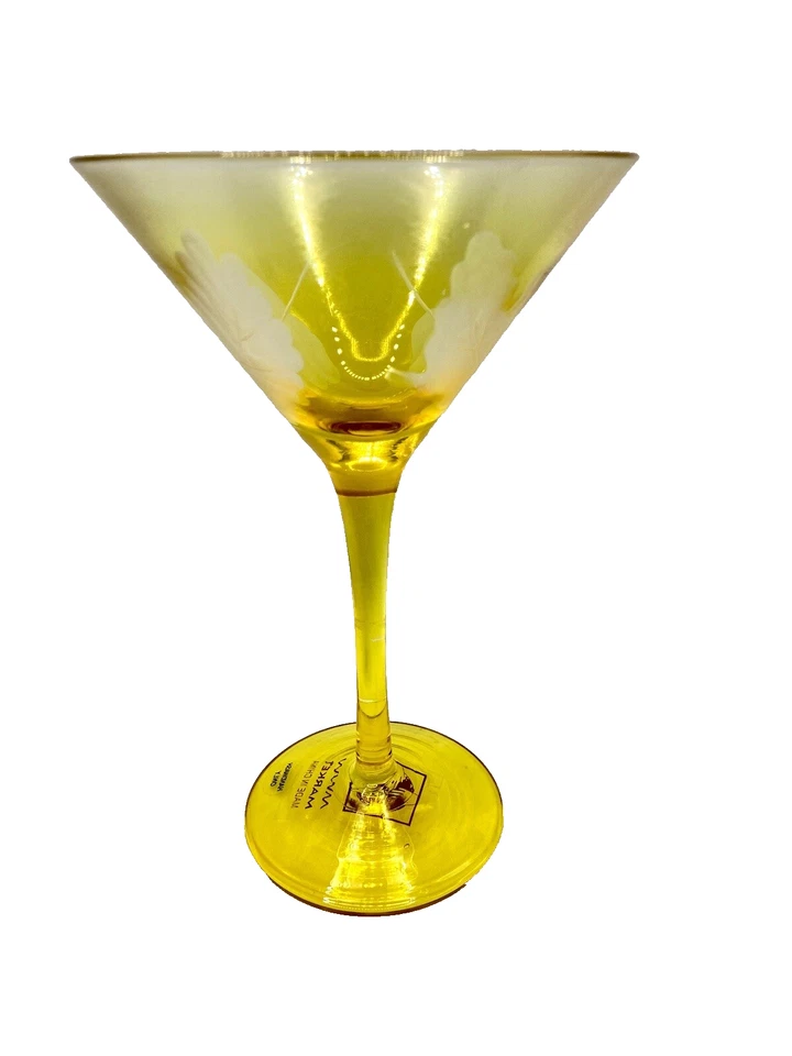 MWW World Market Amarillo Grabado Martini Vidrio Hoja de Helecho Esmerilado 10oz Cóctel 7" Foto 1 de 4