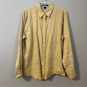 Lauren Ralph Lauren Women's Button Down 100% Linen Roll Tab–Sleeve Shirt Tan XL - Picture 1 of 4