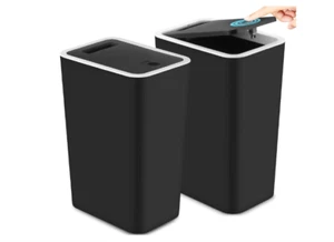 2-Pack Bathroom Trash Cans 4 Gallon 15 Liter with Pop-Up Lids Black Plastic - Picture 1 of 7