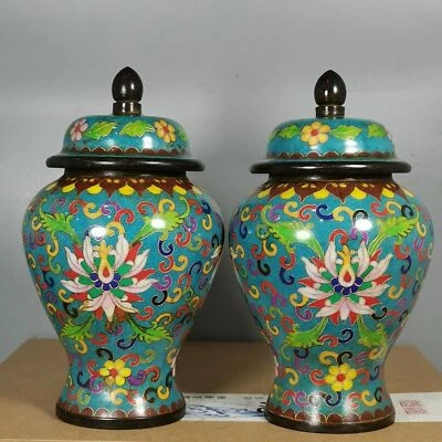 8'' China Cloisonne copper Pot Jar a pair Old Brass Pot Tank Flower - Image 1 of 4