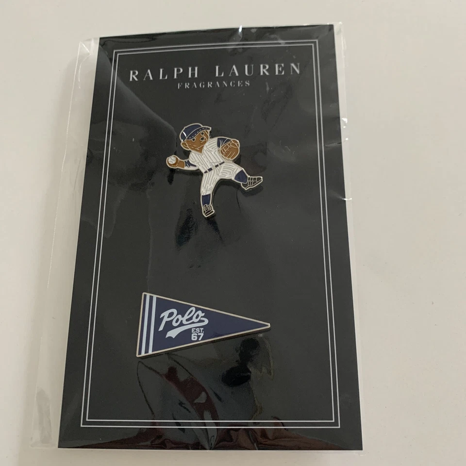 2 prendedores POLO Ralph Lauren 67 RARO banderín de béisbol oso bandera nuevo Foto 1 de 1