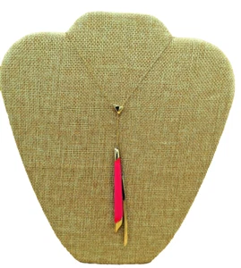 ALEXIS BITTAR Gold Tone Chain Necklace w/Azalea Pink Lucite/Gold Bar Lariat - Picture 1 of 13