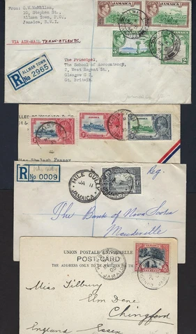 JAMAICA 1900 1930s COLL OF 4 REGISTERED COVERS MILE GULLY ALLMAN TOWN 1909 PC Cover
