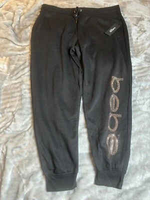NEW BEBE Jogger Pants 2XL Plush Rhinestone Women’s Jogger Sweatpants  Black - Image 1 of 4