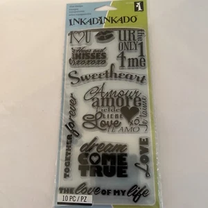 Inkadinkado Clear Stamps Set of 10 Words of Love Sweetheart Amore Kisses - NEW! - Picture 1 of 5