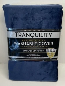 tranquility washable cover weighted blanket embossed plush navy antimicrobial - Picture 1 of 3