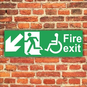DISABLED FIRE EXIT SIGN LEFT DOWN ARROW Plastic Boards or Stickers All Sizes - Picture 1 of 22