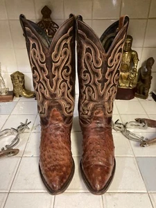 Botas Vaqueras Occidentales Nocona Hechas en EE. UU. Marrón PLUMA AVESTRUZ Cuero De Colección 8 D - Imagen 1 de 17