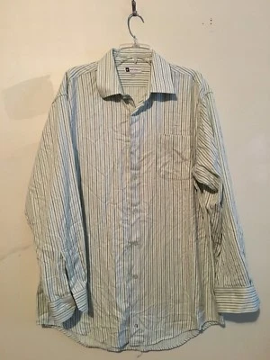 Camisa de vestir Bachrach talla 17,5 34/35 verde menta a rayas con botones delanteros para hombre Foto 1 de 2