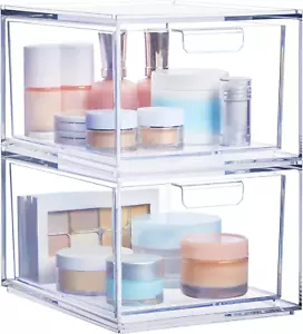 Audrey Stackable Clear Bin Plastic Organizer Drawers | 2 Piece Set | Organize Co - Picture 1 of 12