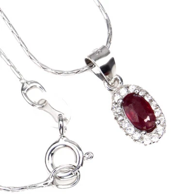 925 Sterling Silver Oval Ruby 5x3mm Simulated Cz Necklace 18 Ins - Image 1 of 4