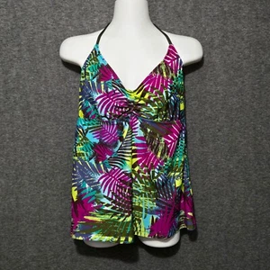 Mossimo Tankini Top Womens XL Black Multi Floral Palm Tropical Halter Swimsuit - Picture 1 of 9