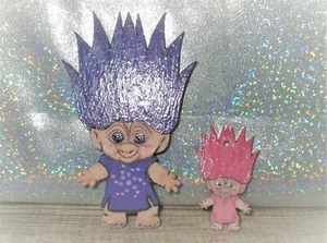 Troll Wood Cutouts Painted Lot of 2 pink purple ornament pendant set  - Picture 1 of 5