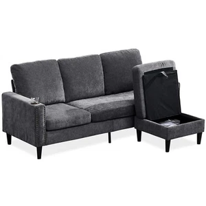 3 Seater L-Shaped Sectional Sofa Set Living Room Couch Cupholder Storage Ottoman - Picture 1 of 21