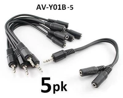 5-PACK 6 inch 3.5mm Stereo 1Male to 2Female Audio Headphone Y-Splitter, AV-Y01B - Image 1 of 2