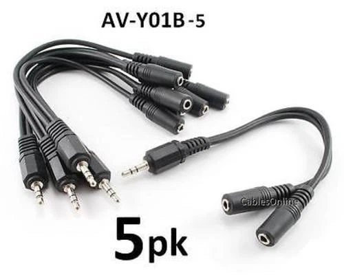 5-PACK 6 inch 3.5mm Stereo 1Male to 2Female Audio Headphone Y-Splitter, AV-Y01B - Image 1 of 2