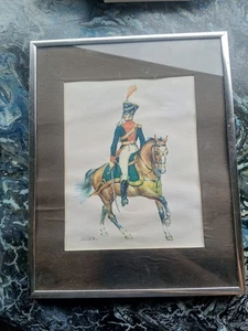 Stampa cavalleria militare vintage firmata H. Fuchs - soldato napoleonico a cavallo - Foto 1 di 2