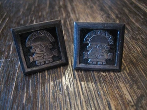 originelle Vintage Manschettenknöpfe Azteken Maya Inka Gott 925 Silber Handmade - Bild 1 von 3