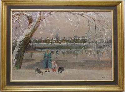 RODNEY JOSEPH BURN RA (1899-1984) pintura al óleo RÍO TÁMESIS CHISWICK INVIERNO Foto 1 de 4