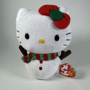 Ty Beanie Babys Plüsch 5,5 Zoll Sanrio Hello Kitty Schneemann rot grün Schal Schleife * lesen - Bild 1 von 11