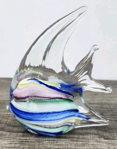 Vinci Art Dynasty Galerie Glas Engel Fisch Briefbeschwerer blau gelb weiß 5" - Bild 1 von 8