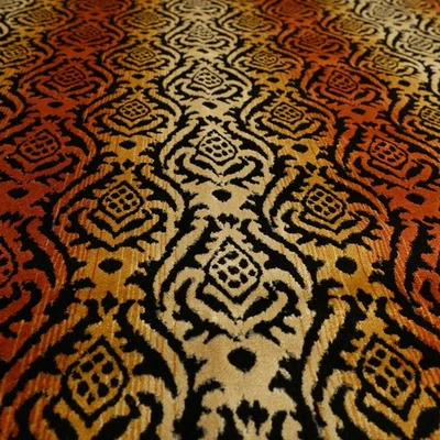 Orange Black Damask Vintage Floral Theme Pattern Upholstery Velvet Fabric - Image 1 of 4