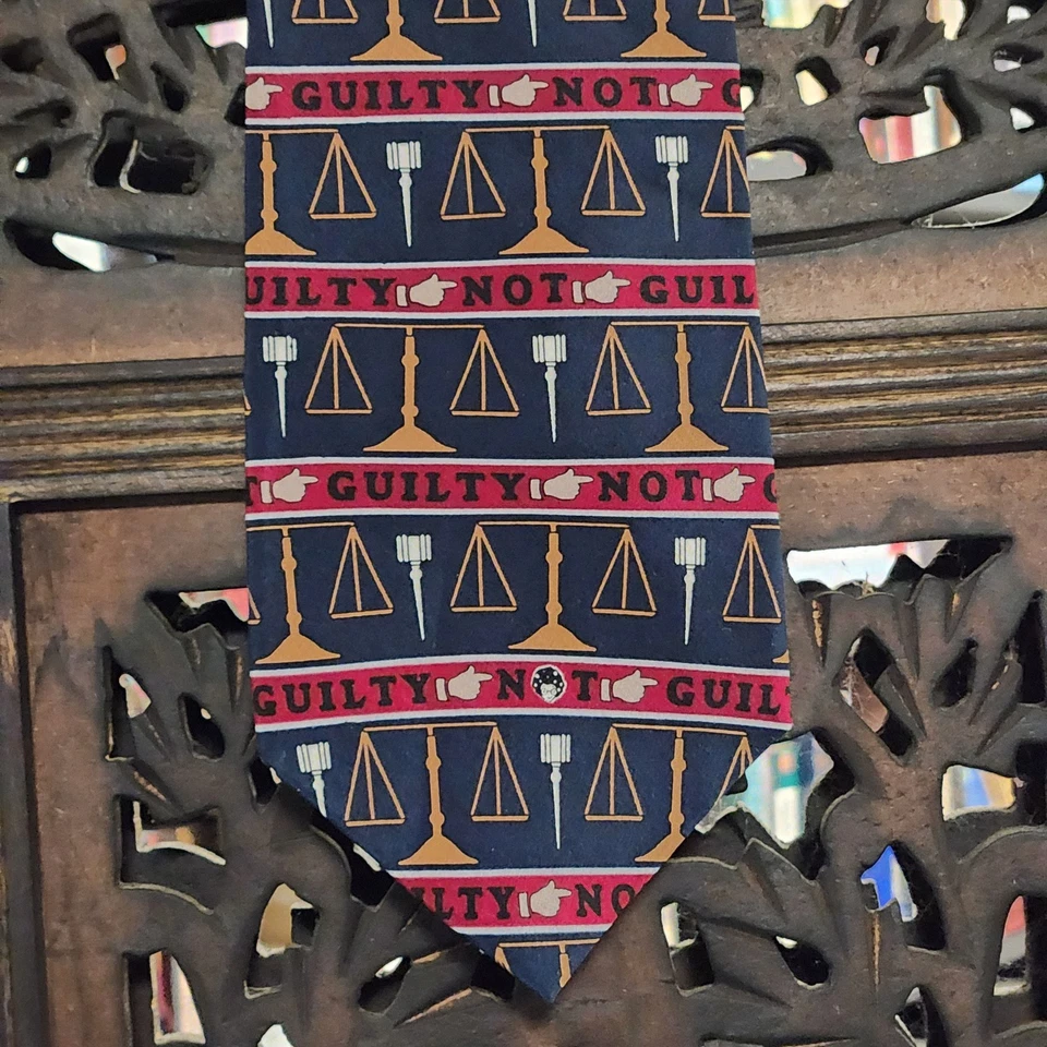 Need A Lawyer Corbata Para Hombres Corbata Escalas Justicia NO CULPABLE Vicky Davis Seda EE. UU. Foto 1 de 4