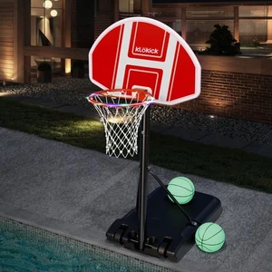 Pool Side Basketballkorb Spielzeug Höhenverstellbar Rückwand mit LED Licht + Bälle - Bild 1 von 18