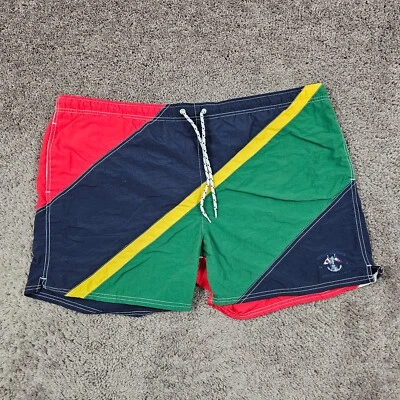 VINTAGE Tommy Hilfiger Swim Trunks Men XL Green Colorblock Mesh Lined Drawstring - Image 1 of 4