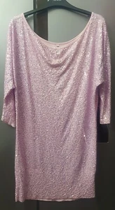 Ex Marken Minikleid Rosa Pailletten Größe M Damen Schulterfrei 3/4 Arm Tunika - Bild 1 von 14