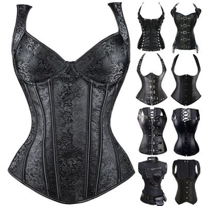 Women Black Steampunk Gothic Corset Basque Bustier Night Clubware Tops Lingerie - Picture 1 of 36