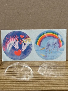 Vintage Lisa Frank Aufkleber Einhörner und Regenbögen - 1980er 2er Set KOSTENLOSER VERSAND - Bild 1 von 6