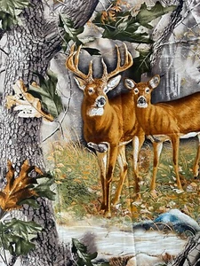 Panel Realtree Buck & Doe Woods Forest Hunting Cotton Fabric '72X44' - Picture 1 of 9