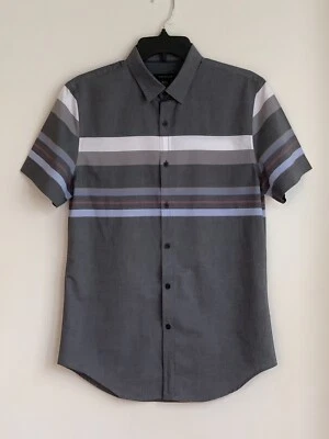 STRUCTURE Casual Shirt Button Down Short Sleeve Striped Gray White Blue Collar M - Image 1 of 4