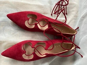 UNUTZER HANDMADE IN VENICE SUEDE FLAT SHOES IN RED LONG LACES 40 9.5 - Picture 1 of 6