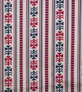 Cotton Muslin Blend GEOMETRIC FLOWERS+STRIPES Red+Blue/Black White 44½"w BTHlfYd - Picture 1 of 4