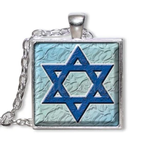 Star of David Judaism - Handmade SQUARE Glass Pendant Necklace 25mm - Picture 1 of 7