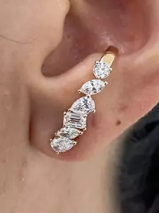 Mix Shape Lab Created Diamond Climber Earrings 14k Rose Gold 1.95 Ct F/VS - Picture 1 of 6