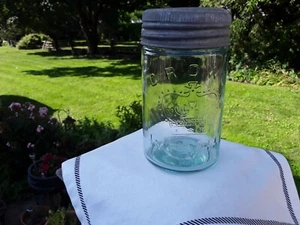 Vintage Crown Mason Jar One Imperial Pint Aqua Preserving Pickling Food Storage - Picture 1 of 4