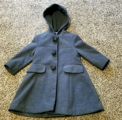 Abrigo largo gris con capucha Rothschild detalles florales niña talla 2T Foto 1 de 4