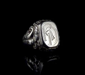 Anillo de sello antiguo Art Deco monograma iniciales RD / DR 800 plata talla 56 - Imagen 1 de 7