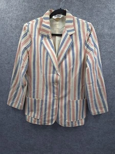 Vintage Koret of California Blazer Womens 12 Pockets 2 Button Multicolor Striped - Picture 1 of 13