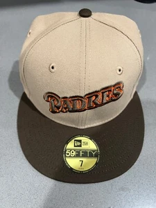 7 - New Era San Padres Script Camel Pack Burdeens Chicago Fitted Baseball Hat - Picture 1 of 5