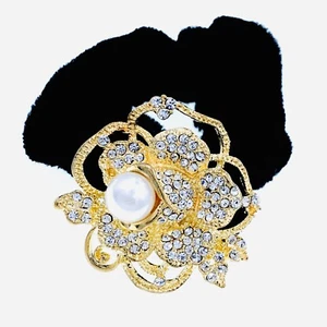 Flower Hair Rope Wrap Rhinestone Crystal Scrunchies Ponytail Holder Gold F38 - Picture 1 of 2