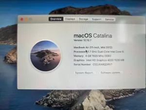 Apple MacBook Air Mid 2012 11" A1465 - 4GB RAM 12GB SSD i5 1.7GHz macOS Catalina - Picture 1 of 4