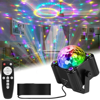 LED Disco Light Ball RGB DJ Party Stage Lights Rotating Projector w/ Remote DC5V - Image 1 of 4