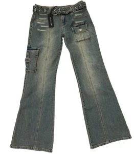 Dolls Kill Generation Kiss Jeans Size Large Flare With Belt NWT Medium Wash - Picture 1 of 10