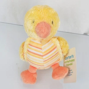 Carters Yellow Duck Ducky Chick 7" Plush Rattle Orange White Stripes Baby Lovey - Picture 1 of 4
