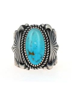 12.5 - Natural Morenci Turquoise Ring By Navajo Artist Delbert Gordon - Picture 1 of 4